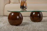 Coffee tables - Organic coffee table transparent glass walnut ball legs Sphere 120x70 cm - Dimehouse