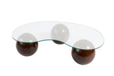 Coffee tables - Organic coffee table transparent glass walnut ball legs Sphere 120x70 cm - Dimehouse