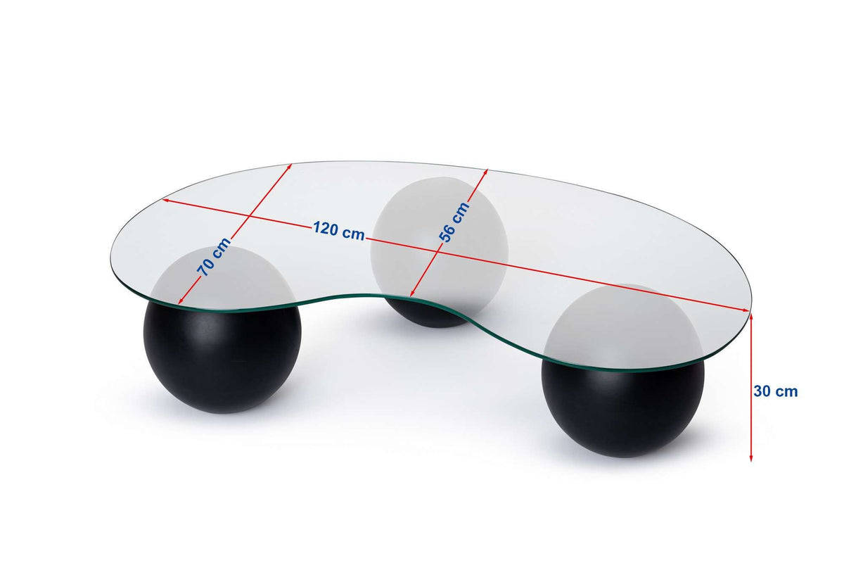 Coffee tables - Organic coffee table transparent glass walnut ball legs Sphere 120x70 cm - Dimehouse