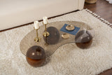 Coffee tables - Organic coffee table bronze tinted glass walnut ball legs Sphere 120x70 cm - Dimehouse