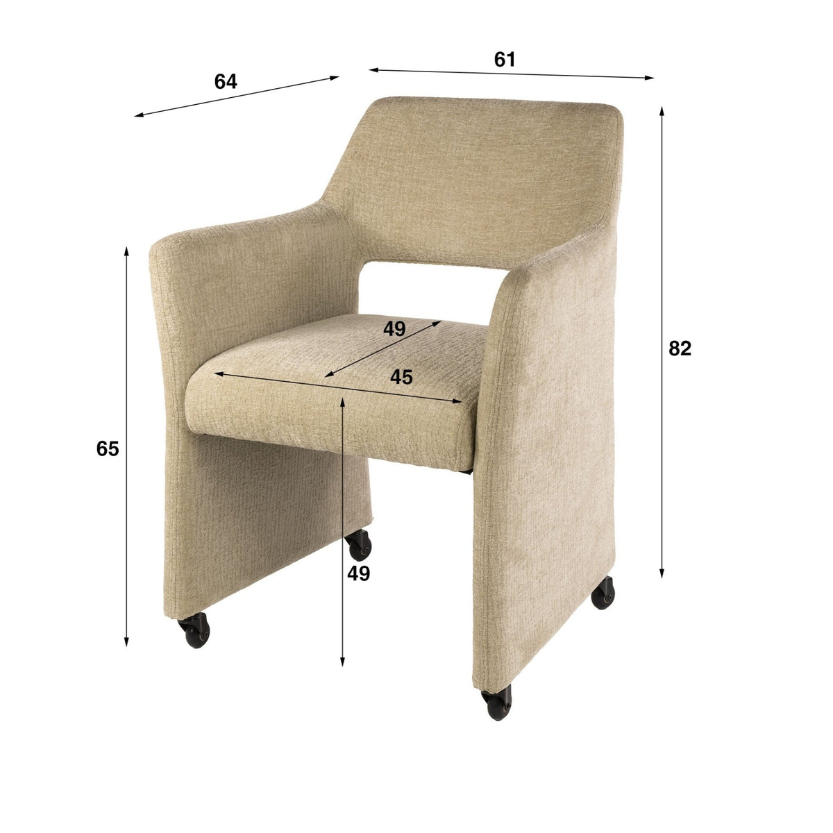 Dining room chairs - Set of 2 Dining room chairs Capri Jaroq sand Fabric on wheels - Dimehouse