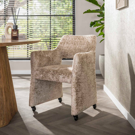 Dining room chairs - Set of 2 Dining room chairs Capri Alura sand Fabric with wheels - Dimehouse