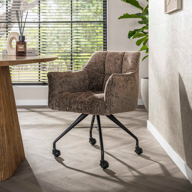 Dining room chairs - Set of 2 Dining room chairs Tova Fabric Taupe With Wheels - Dimehouse