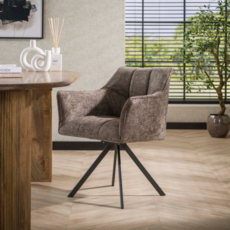 Dining room chairs - Dining room chair Lino Chenille Fabric Rich Taupe Rotatable - Dimehouse