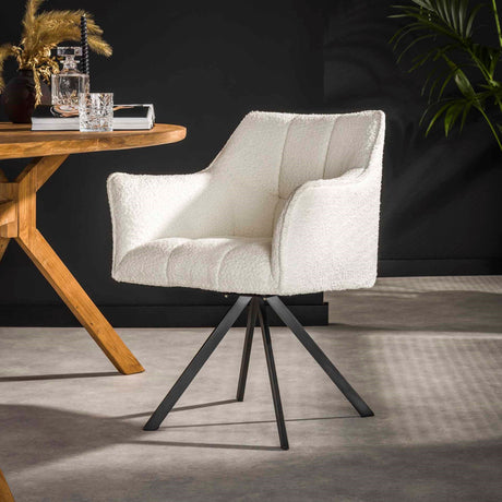 Dining room chairs - Set of 2 Dining room chairs Lino Bouclé white swivel - Dimehouse