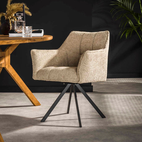Dining room chairs - Dining room chair Lino Bouclé Sand Rotatable Grid - Dimehouse