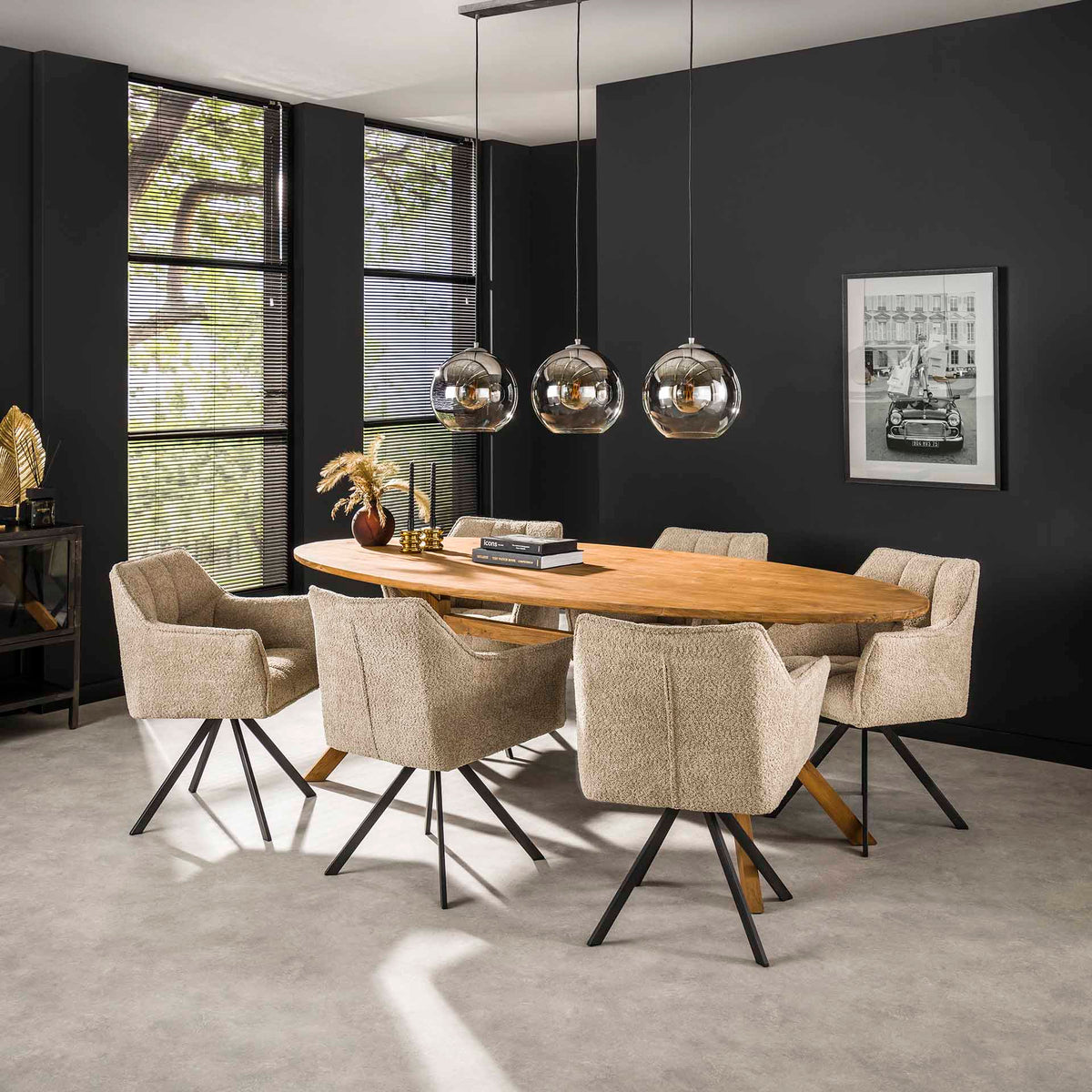 Dining room chairs - Dining room chair Lino Bouclé Sand Rotatable Grid - Dimehouse
