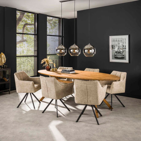 Dining room chairs - Dining room chair Lino Bouclé Sand Rotatable Grid - Dimehouse