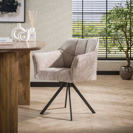 Dining room chairs - Dining room chair Lino Chenille Fabric Rich Sand Rotatable - Dimehouse