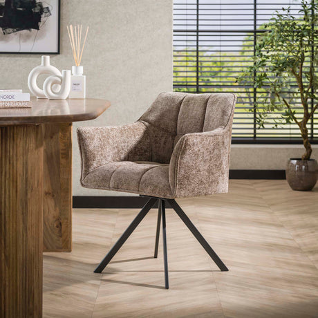 Dining room chairs - Dining room chair Lino Chenille Fabric Rich Champagne Rotatable - Dimehouse