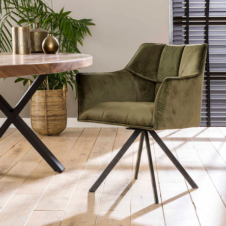 Dining room chairs - Swivel dining room chair with armrest Lino green velvet - Dimehouse