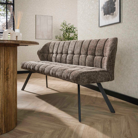 Dining room sofas - Dining room sofa Lino Chenille Fabric Rich Taupe 180 cm Checked - Dimehouse