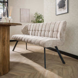 Dining room sofas - Dining room sofa Lino Chenille Fabric Rich Sand 180 cm Checked - Dimehouse
