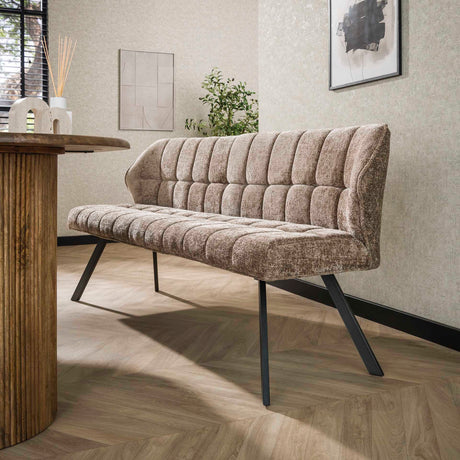Dining room sofas - Dining room sofa Lino Chenille Fabric Rich Champagne Checked - Dimehouse