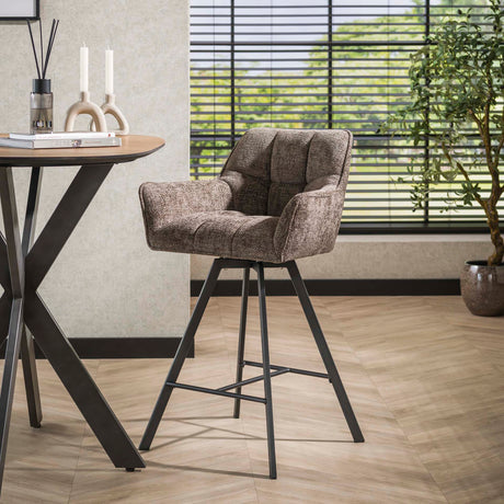 Bar stools - Bar stool Lino Chenille Fabric Rich Taupe Rotatable - Dimehouse
