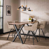 Bar Stools - Set of 2 Bar Stools Lino Bouclé Sand Rotatable Grid - Dimehouse