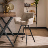 Bar Stools - Set of 2 Bar Stools Lino Bouclé Sand Rotatable Grid - Dimehouse