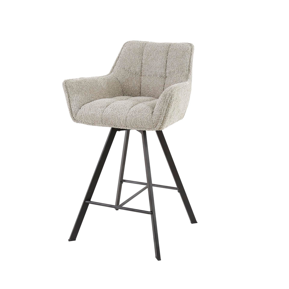 Bar Stools - Bar Stool Lino Bouclé Sand Rotatable Grid - Dimehouse