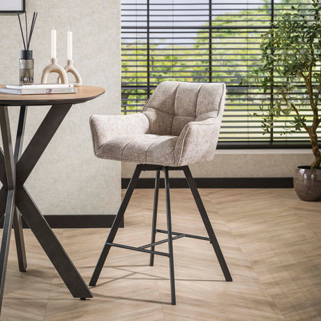 Bar stools - Bar stool Lino Chenille Fabric Rich Sand Rotatable - Dimehouse