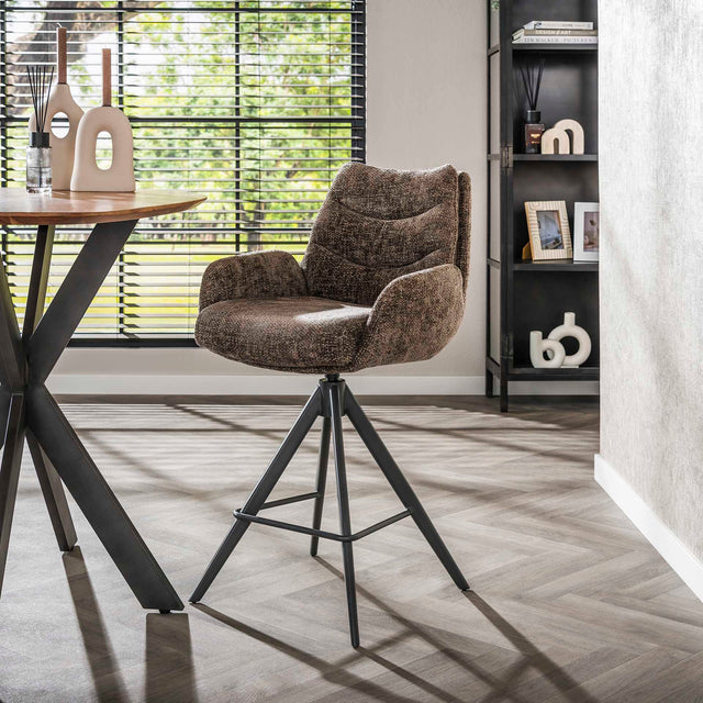 Bar Stools - Bar Stool Elite Taupe Chenille Fabric Rich Rotatable - Dimehouse