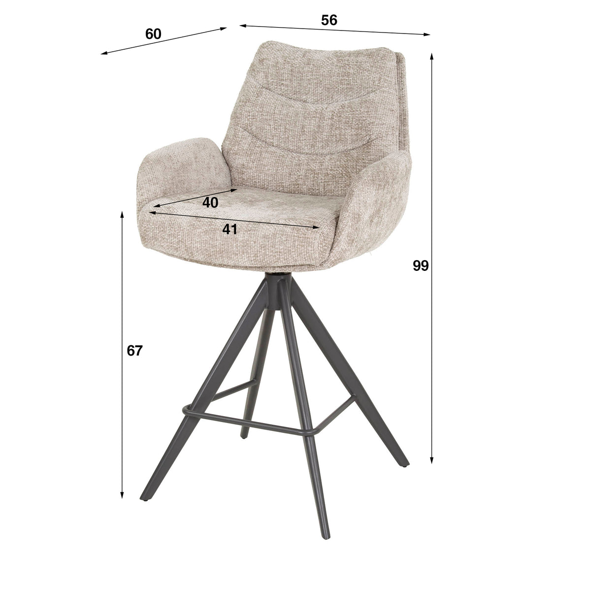 Bar Stools - Bar Stool Elite Sand Chenille Fabric Rich Rotatable - Dimehouse