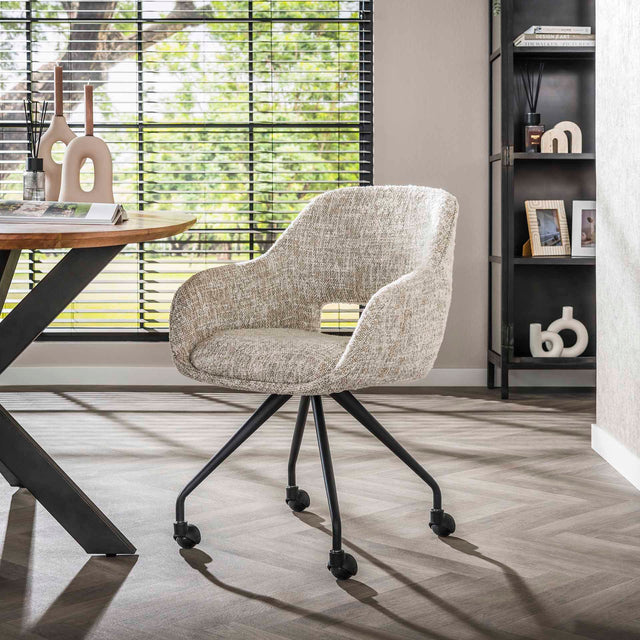Dining room chairs - Dining room chair with wheels Springo Rotatable Eagle Fabric Cream - Dimehouse