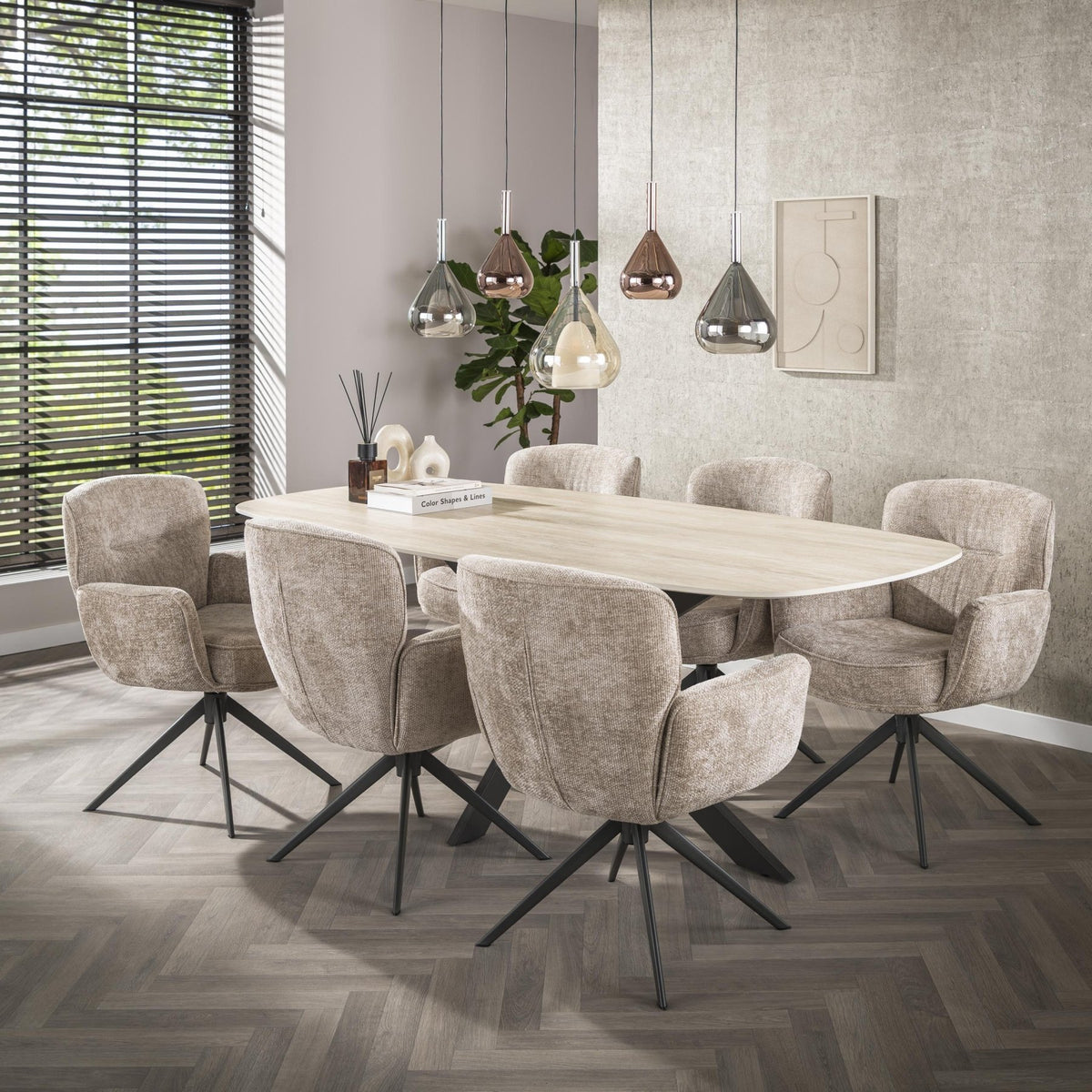 Dining room chairs - Set of 2 dining room chairs Savona swivel Hoven rich sand - Dimehouse