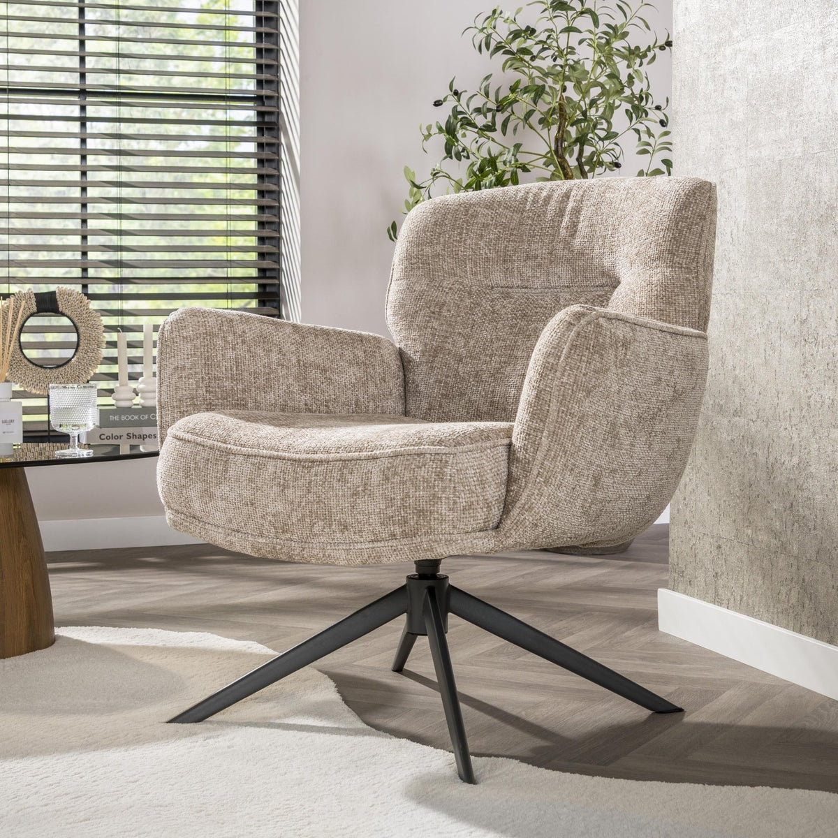 Armchairs - Savona swivel armchair Hoven Rich Fabric Sand - Dimehouse