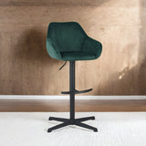 Bar Stools - Venom Bar Stool Green Velvet - Adjustable Swivel Bar Chair with Armrest - Dimehouse
