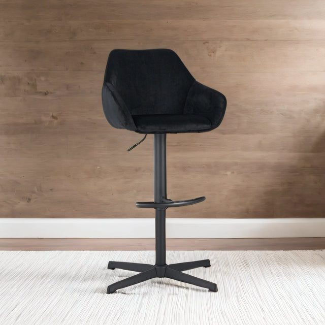 Bar Stools - Venom Bar Stool Black Velvet - Adjustable Swivel Bar Chair with Armrest - Dimehouse