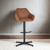 Bar Stools - Venom Bar Stool Cognac Eco - leather - Adjustable Swivel Bar Chair with Armrest - Dimehouse