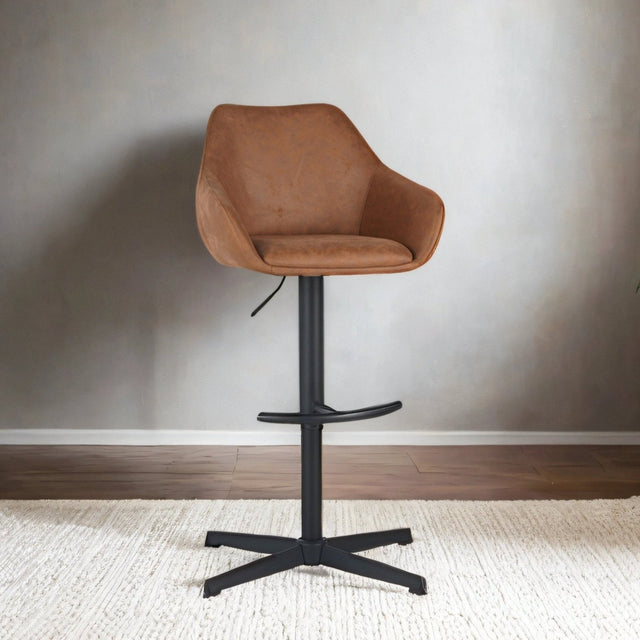 Bar Stools - Venom Bar Stool Cognac Eco - leather - Adjustable Swivel Bar Chair with Armrest - Dimehouse