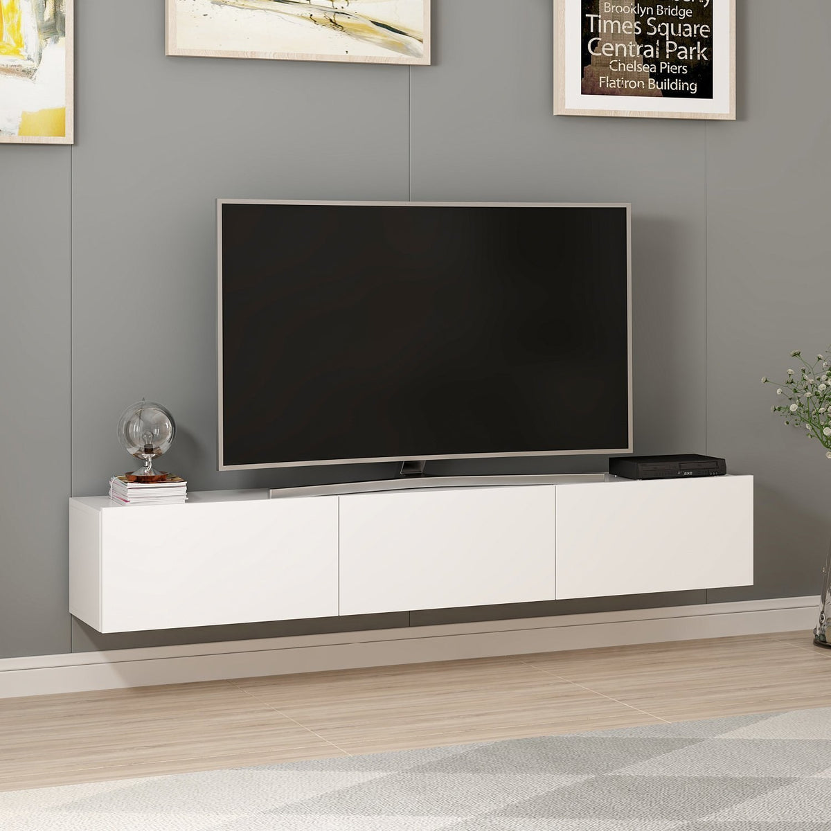 TV Furniture - TV Furniture Set Rigel White Melamine 180x30x32 cm - Dimehouse
