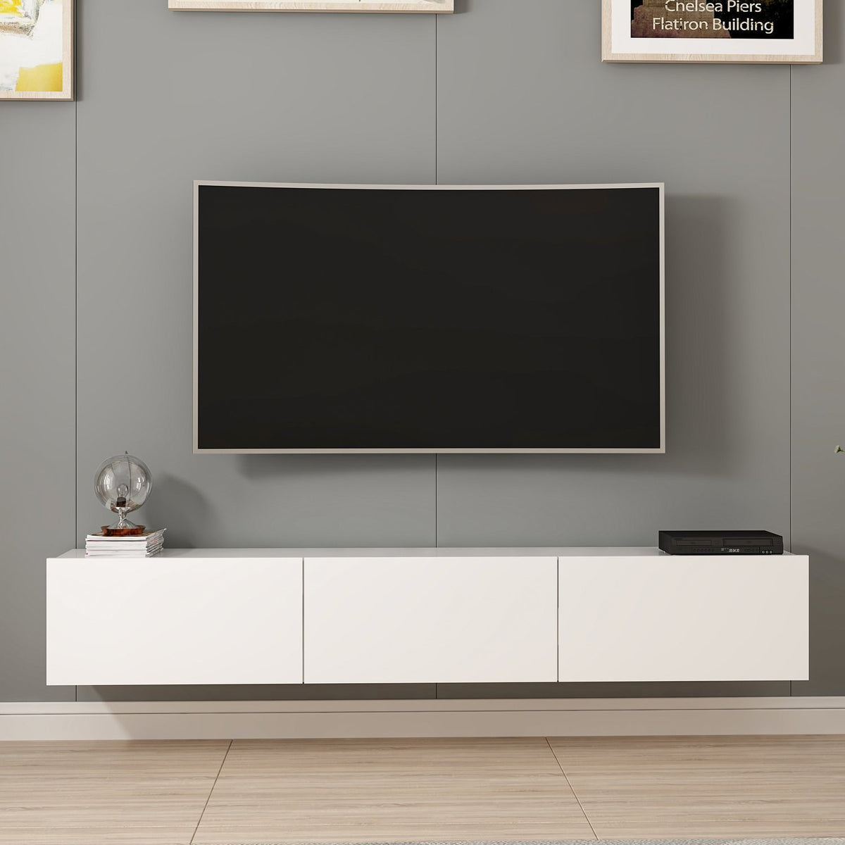 TV Furniture - TV Furniture Set Rigel White Melamine 180x30x32 cm - Dimehouse