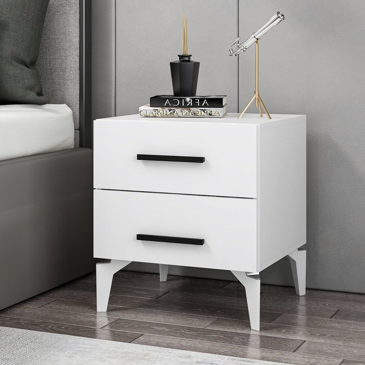 Bedside tables - Bedside table Bare White Melamine 50x56x47 cm - Dimehouse