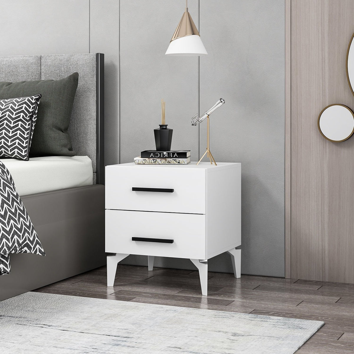 Bedside tables - Bedside table Bare White Melamine 50x56x47 cm - Dimehouse