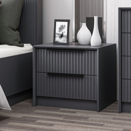 Bedside tables - Bedside table Kale Luxury Anthracite Melamine 45x53x45 cm - Dimehouse