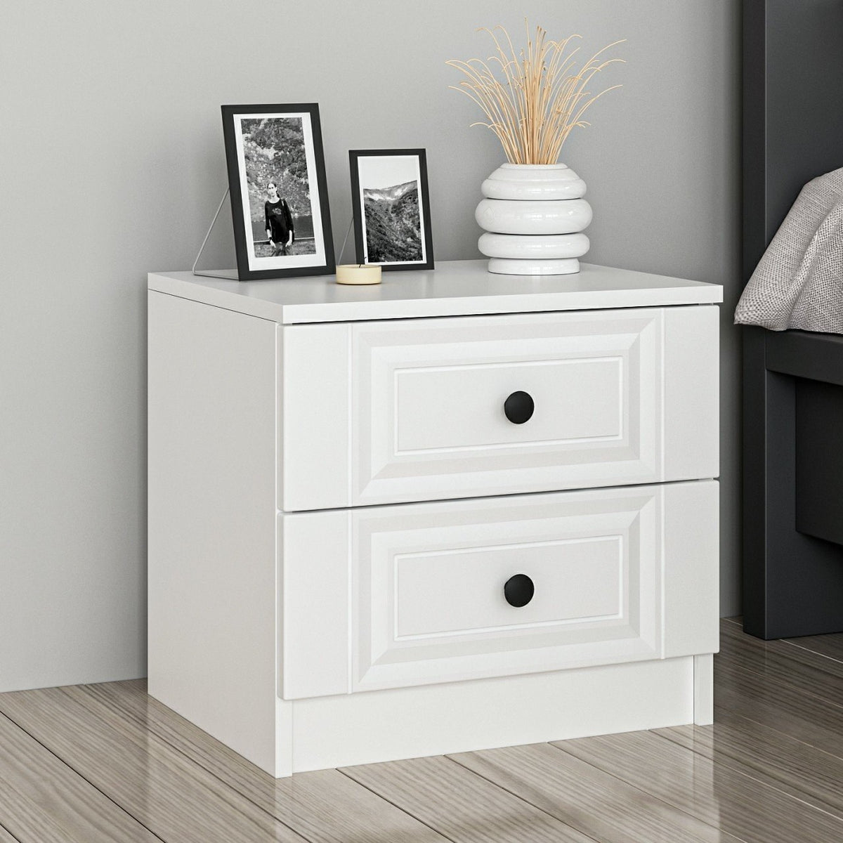 Bedside tables - Bedside table Bare White Melamine 50x47x40 cm - Dimehouse