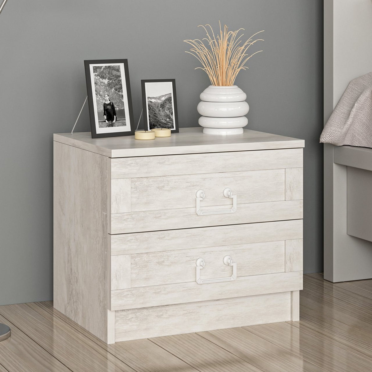 Bedside tables - Bedside table Bare White Melamine 54x40x47 cm - Dimehouse