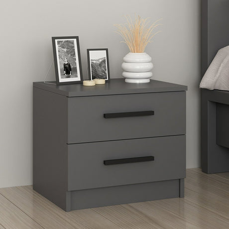 Bedside tables - Bedside table Kale Anthracite Melamine 50x40x47 cm - Dimehouse