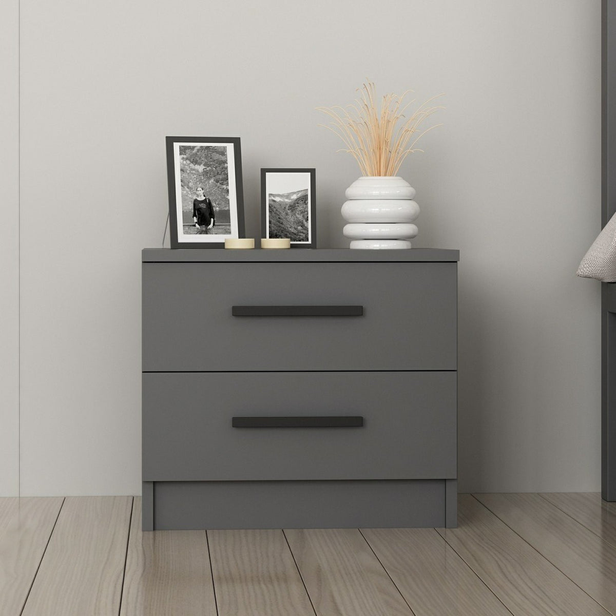 Bedside tables - Bedside table Kale Anthracite Melamine 50x40x47 cm - Dimehouse