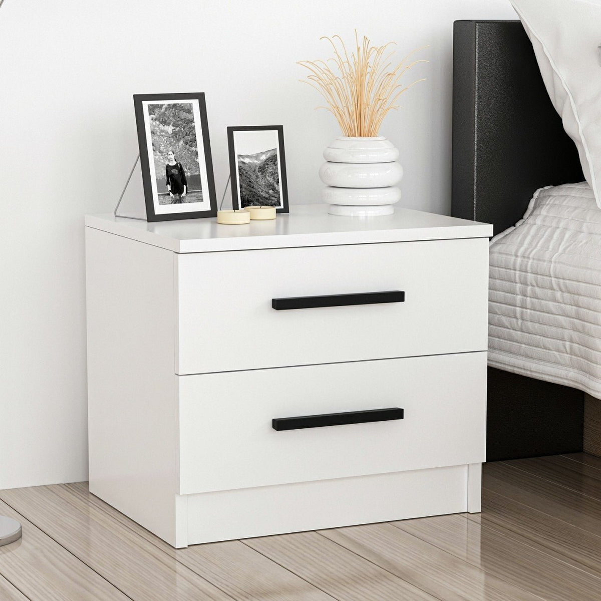 Bedside tables - Bedside table Bare White Melamine 50x40x47 cm - Dimehouse