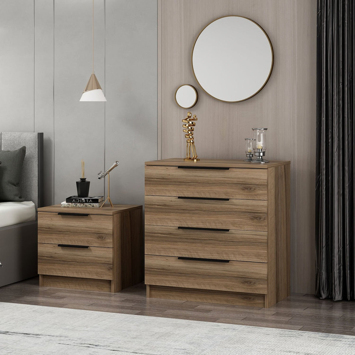 Chests of drawers - Chest of drawers Kala Plus Walnut Melamine 73x77x42 cm - Dimehouse