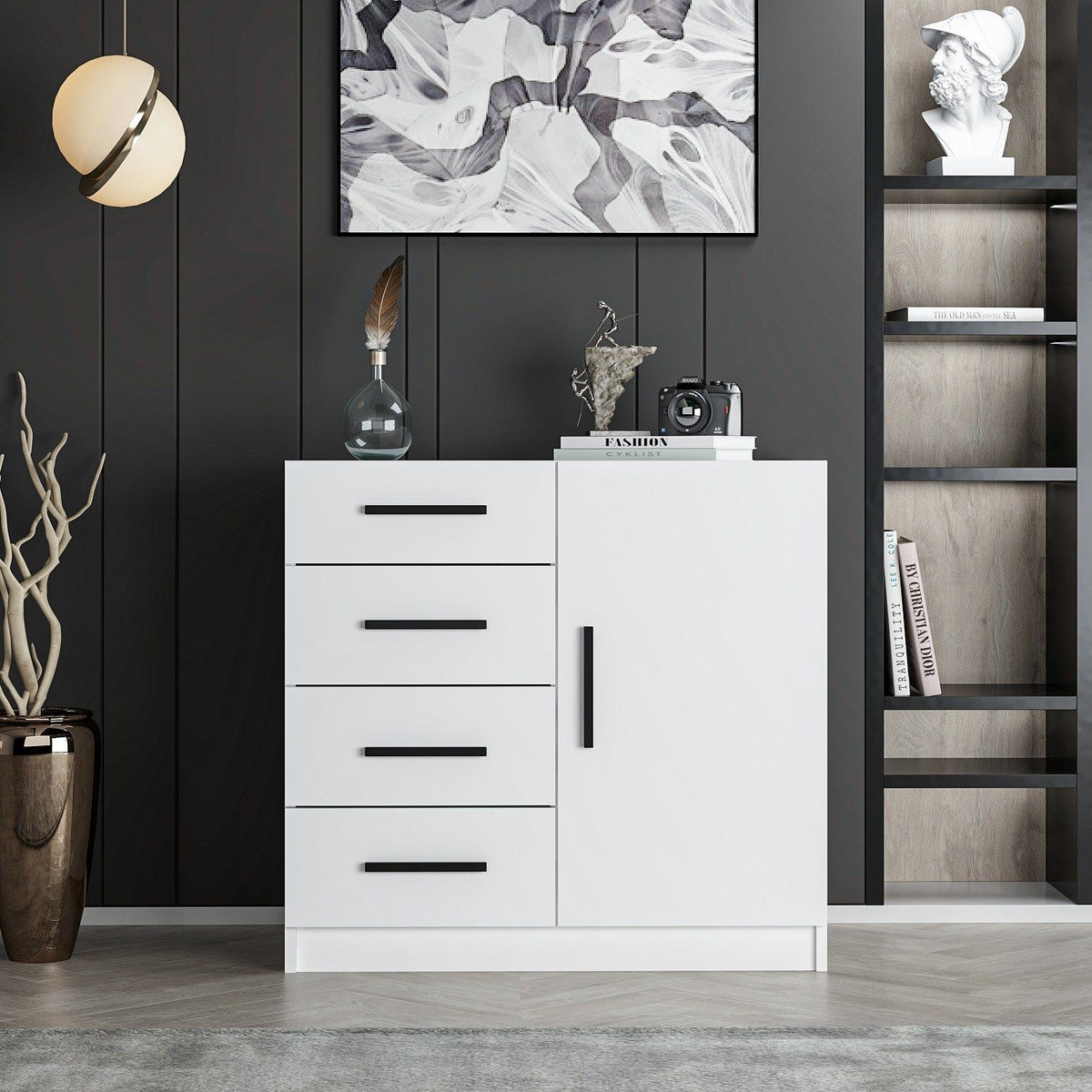 Chests of drawers - Chest of drawers Bare White Melamine 90x85x47 cm - Dimehouse