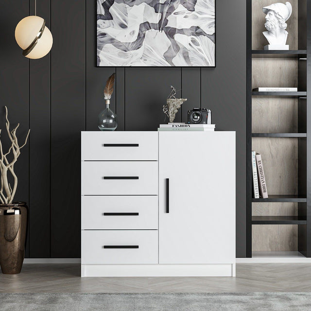 Chests of drawers - Chest of drawers Bare White Melamine 90x85x47 cm - Dimehouse