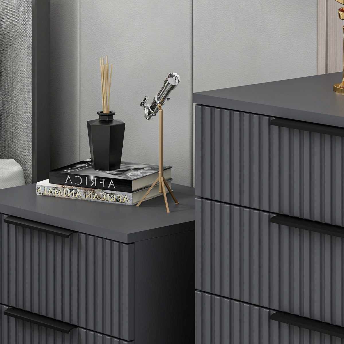 Chests of drawers - Chest of drawers Kale Anthracite Melamine 72x77x42 cm - Dimehouse