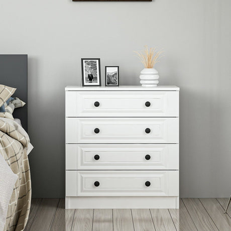 Chests of drawers - Chest of drawers Bare White with Knobs Melamine 72x77x42 cm - Dimehouse