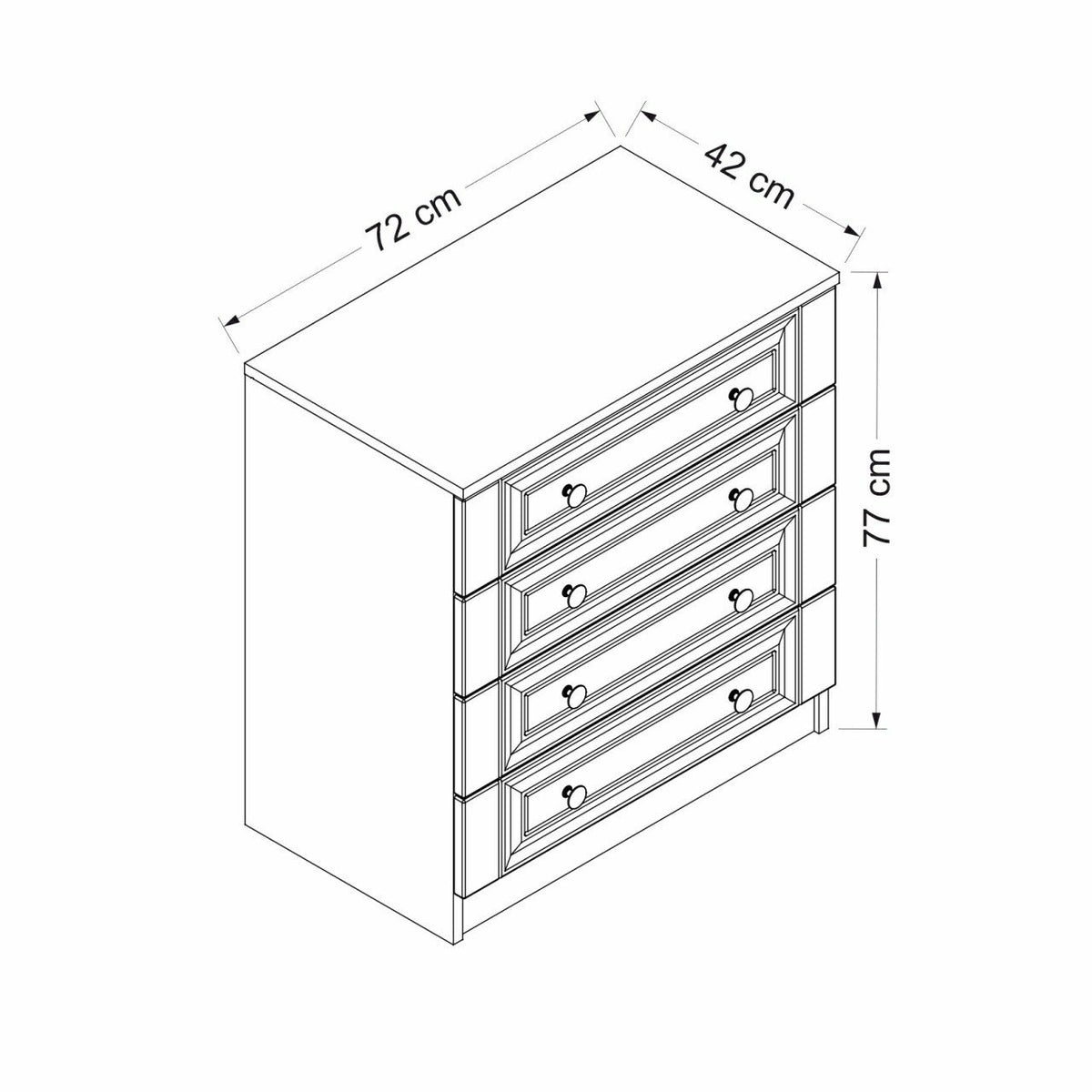 Chests of drawers - Chest of drawers Bare White with Knobs Melamine 72x77x42 cm - Dimehouse