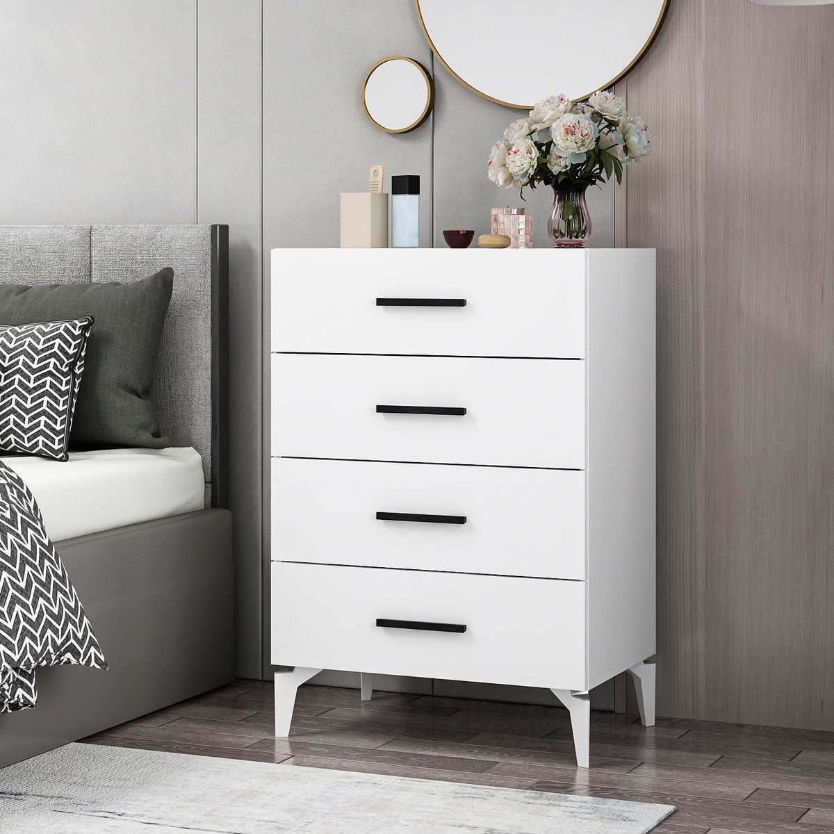 Chests of drawers - Chest of drawers Bare White Melamine 72x106x47 cm - Dimehouse