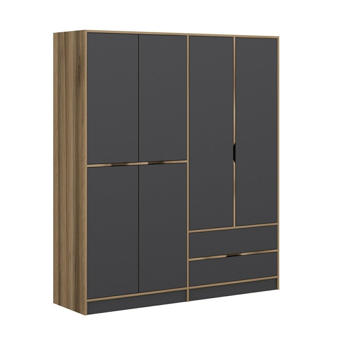 Wardrobes - Wardrobe Elina Anthracite Gold Melamine 185x208x52 cm - Dimehouse